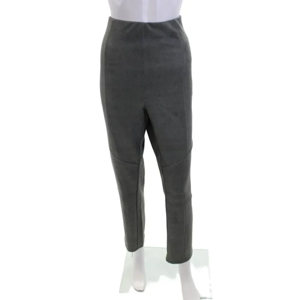 Spanner Womens Faux Suede High Rise Slim Leg Pants Gray Size Extra Large
